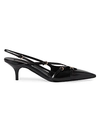 Brushed Leather Slingback Pumps with Buckles