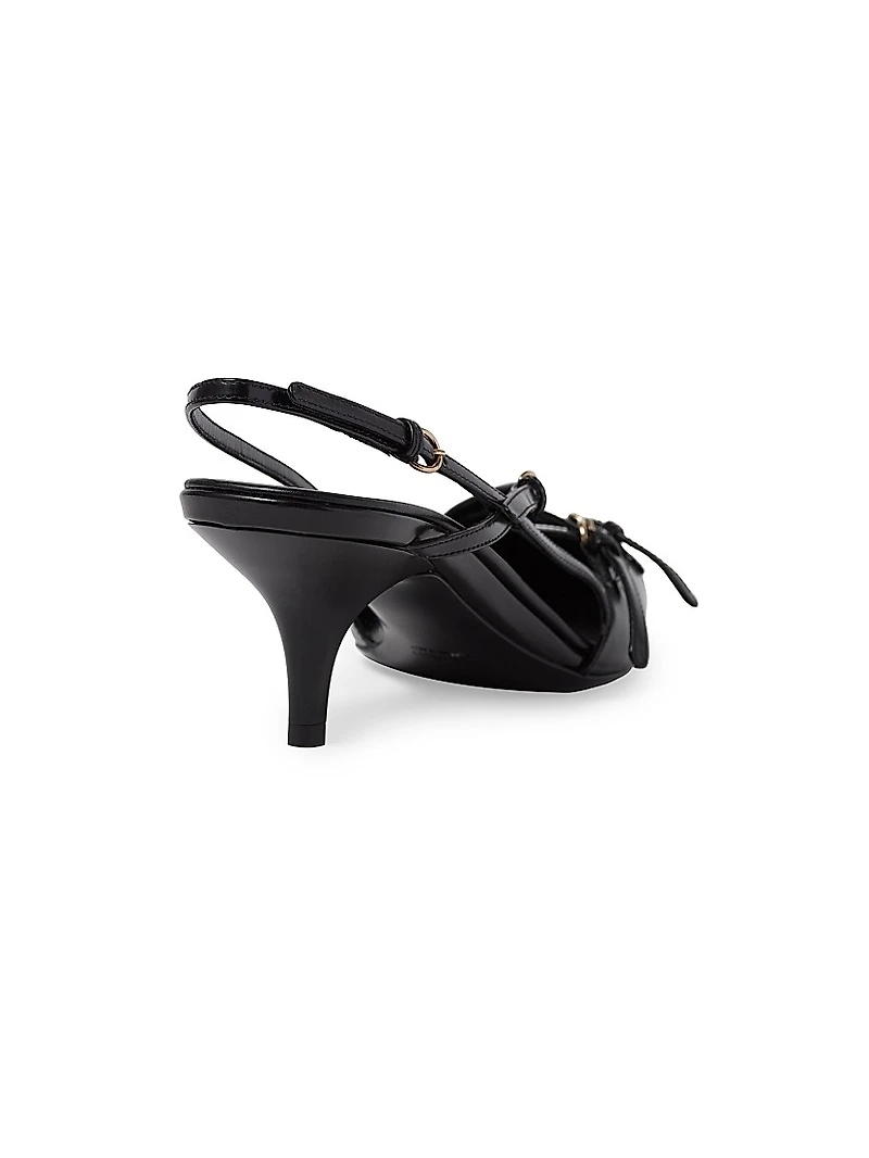 Brushed Leather Slingback Pumps with Buckles