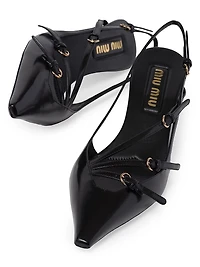 Brushed Leather Slingback Pumps with Buckles