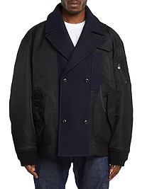 Paneled Double-Breasted Peacoat