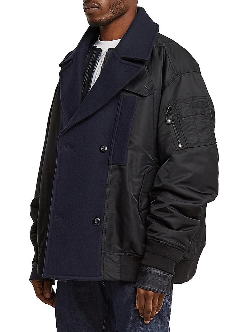 Paneled Double-Breasted Peacoat