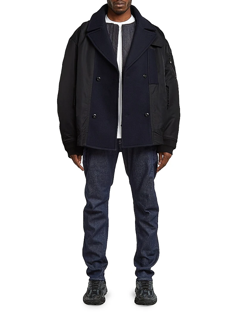 Paneled Double-Breasted Peacoat