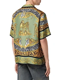 Wild Cats Silk Button-Front Shirt