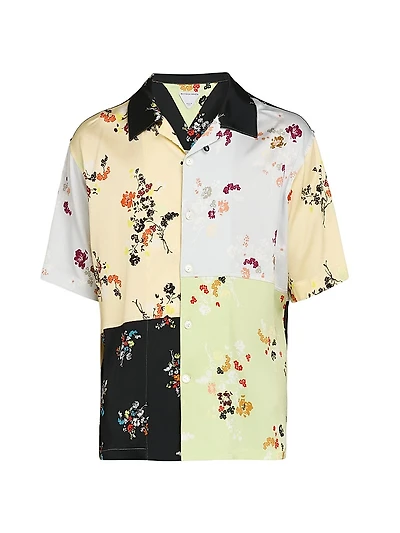 Colorblocked Floral Button-Front Shirt
