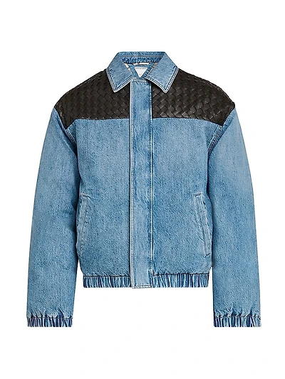Vintage Indigo-Washed Denim & Leather-Trim Jacket