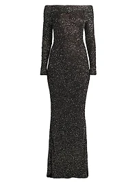 Knit Sequined Off-the-Shoulder Gown