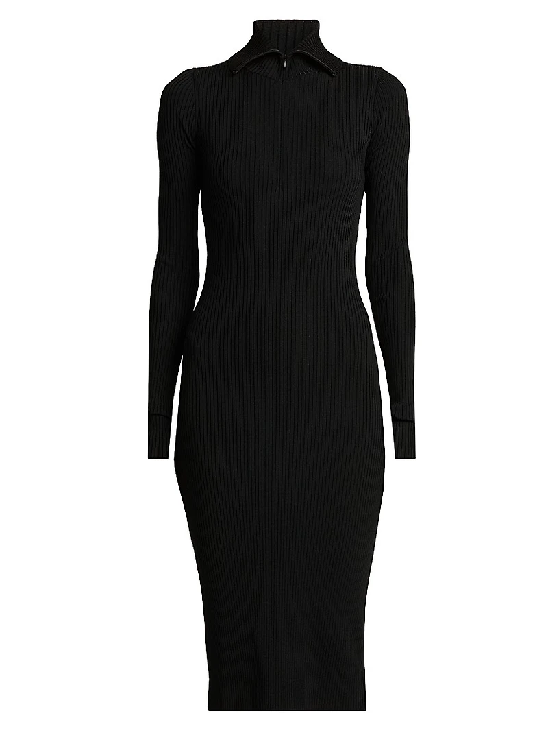Stretch Rib-Knit Polo Midi-Dress