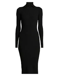 Stretch Rib-Knit Polo Midi-Dress