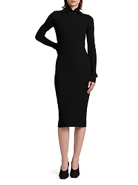 Stretch Rib-Knit Polo Midi-Dress