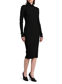 Stretch Rib-Knit Polo Midi-Dress