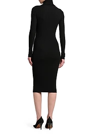 Stretch Rib-Knit Polo Midi-Dress
