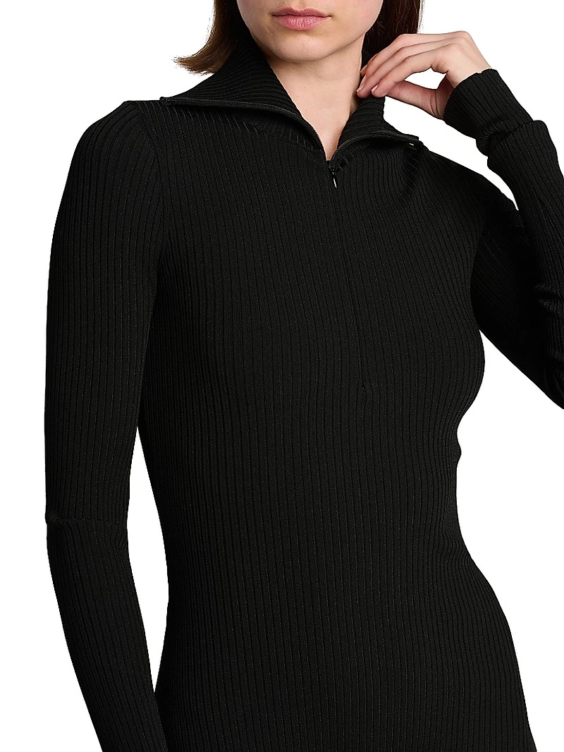Stretch Rib-Knit Polo Midi-Dress