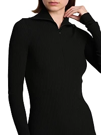Stretch Rib-Knit Polo Midi-Dress
