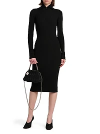 Stretch Rib-Knit Polo Midi-Dress