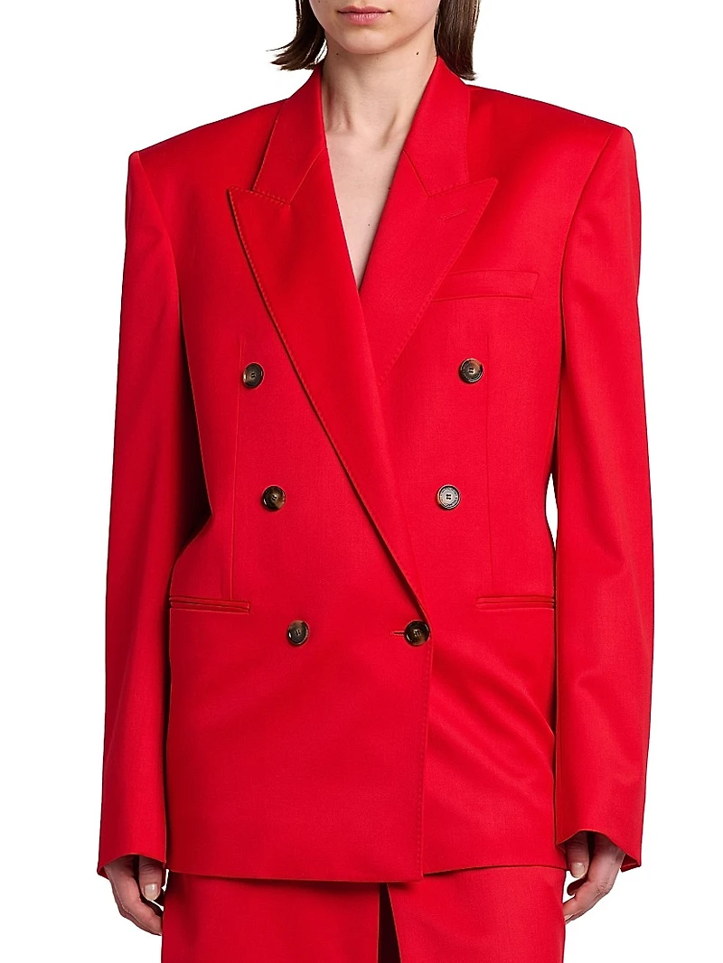 Shiny Tailoring Double-Breasted Blazer