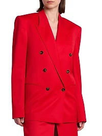 Shiny Tailoring Double-Breasted Blazer