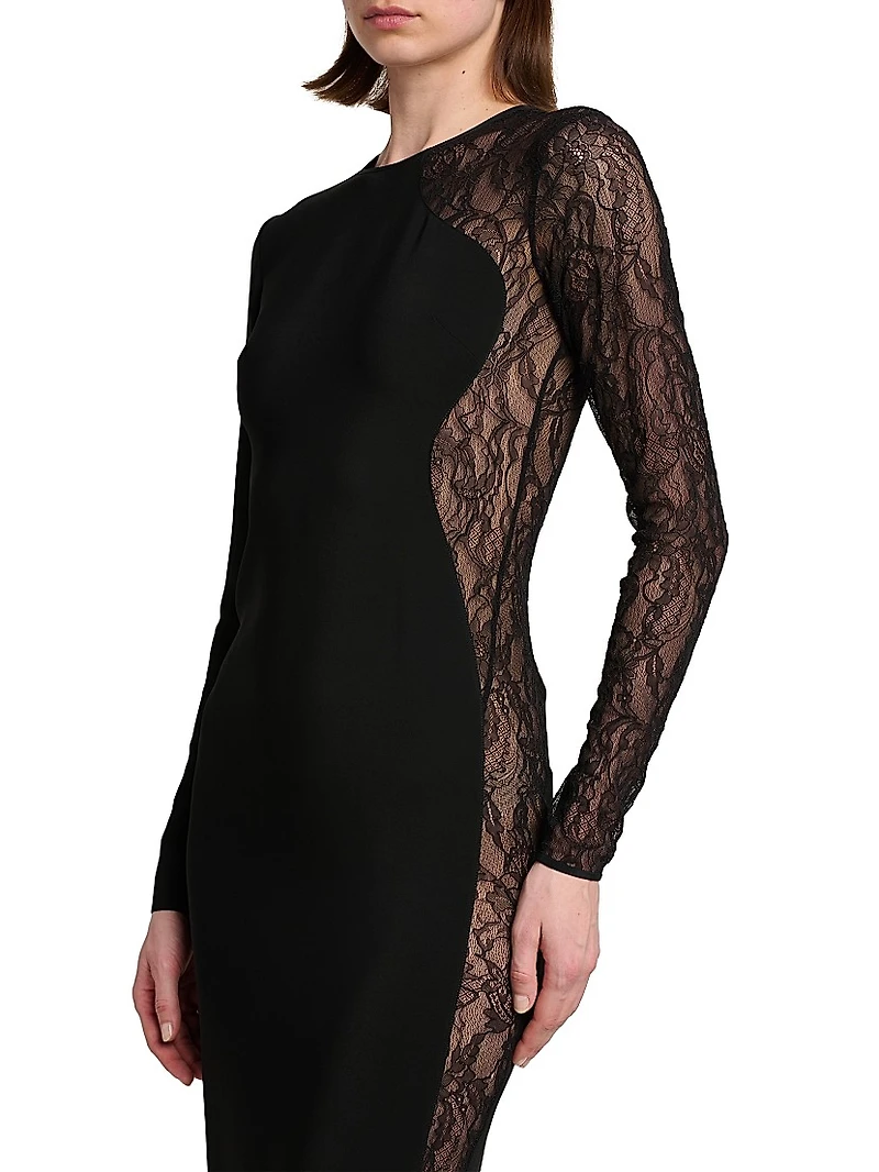 Sheer Paneled Knee-Length Dress