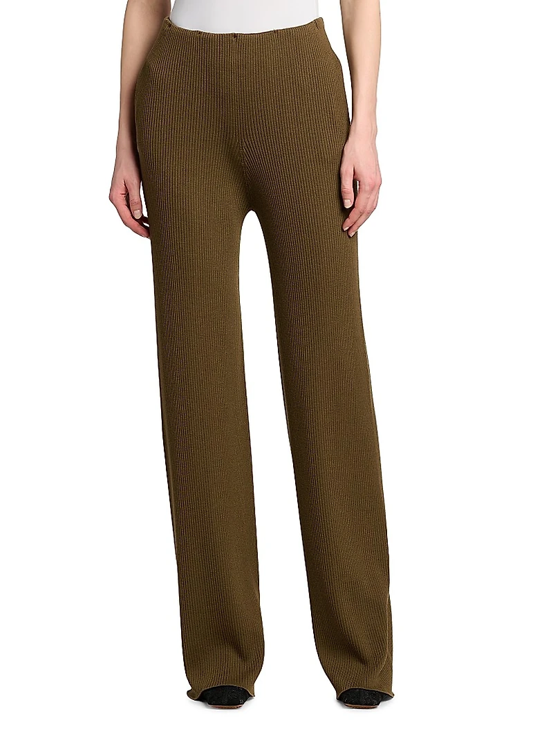 Light Ribbed Wool Straight Trousers