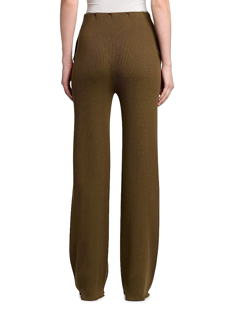 Light Ribbed Wool Straight Trousers