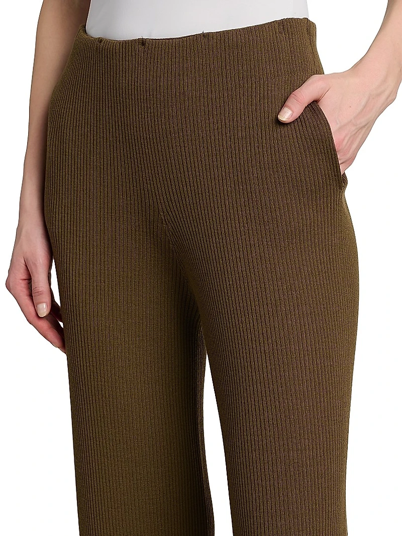 Light Ribbed Wool Straight Trousers