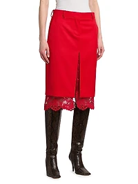 Lace Trim Slit Midi-Skirt