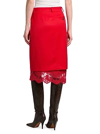 Lace Trim Slit Midi-Skirt