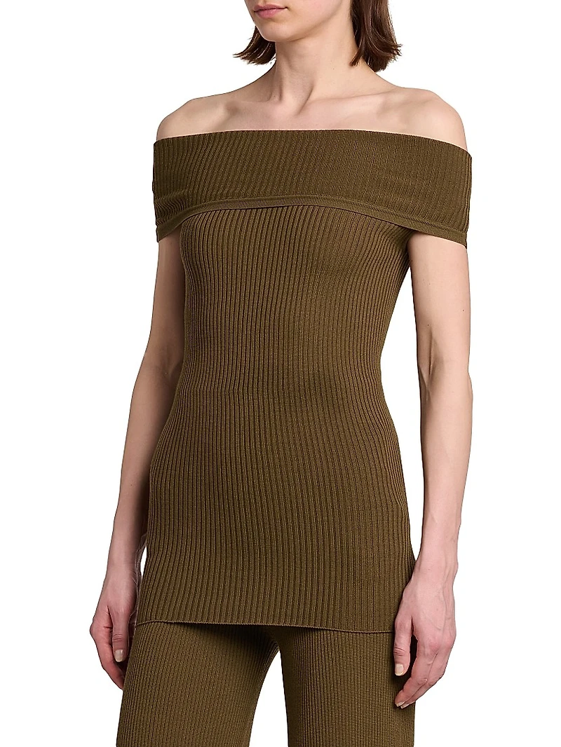 Light Ribbed Off-The-Shoulder Top