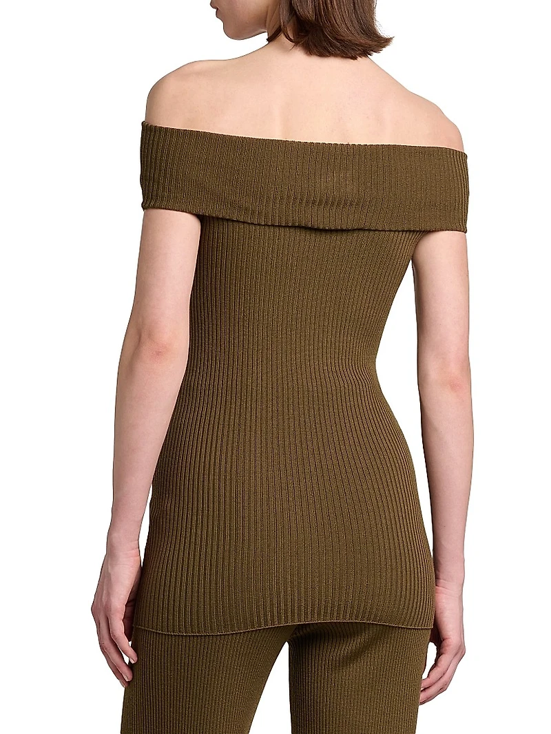 Light Ribbed Off-The-Shoulder Top