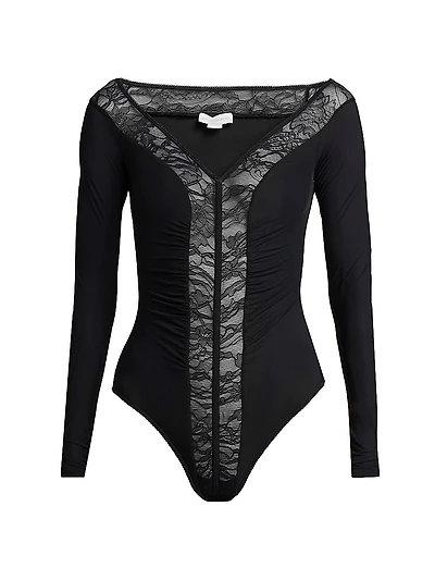 Lace-Trimmed V-Neck Bodysuit