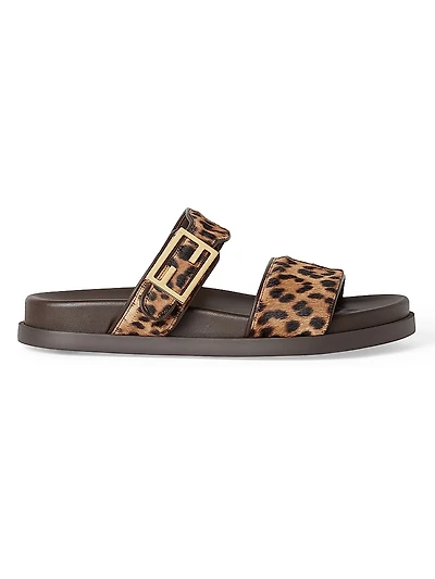 Fendi Feel Leopard Calf Hair Sandals