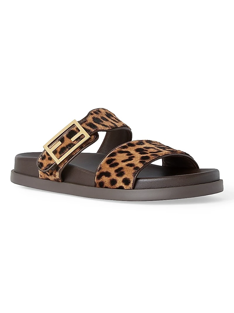 Fendi Feel Leopard Calf Hair Sandals