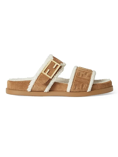 Monogram Shearling Lined Leather Flat Sandals