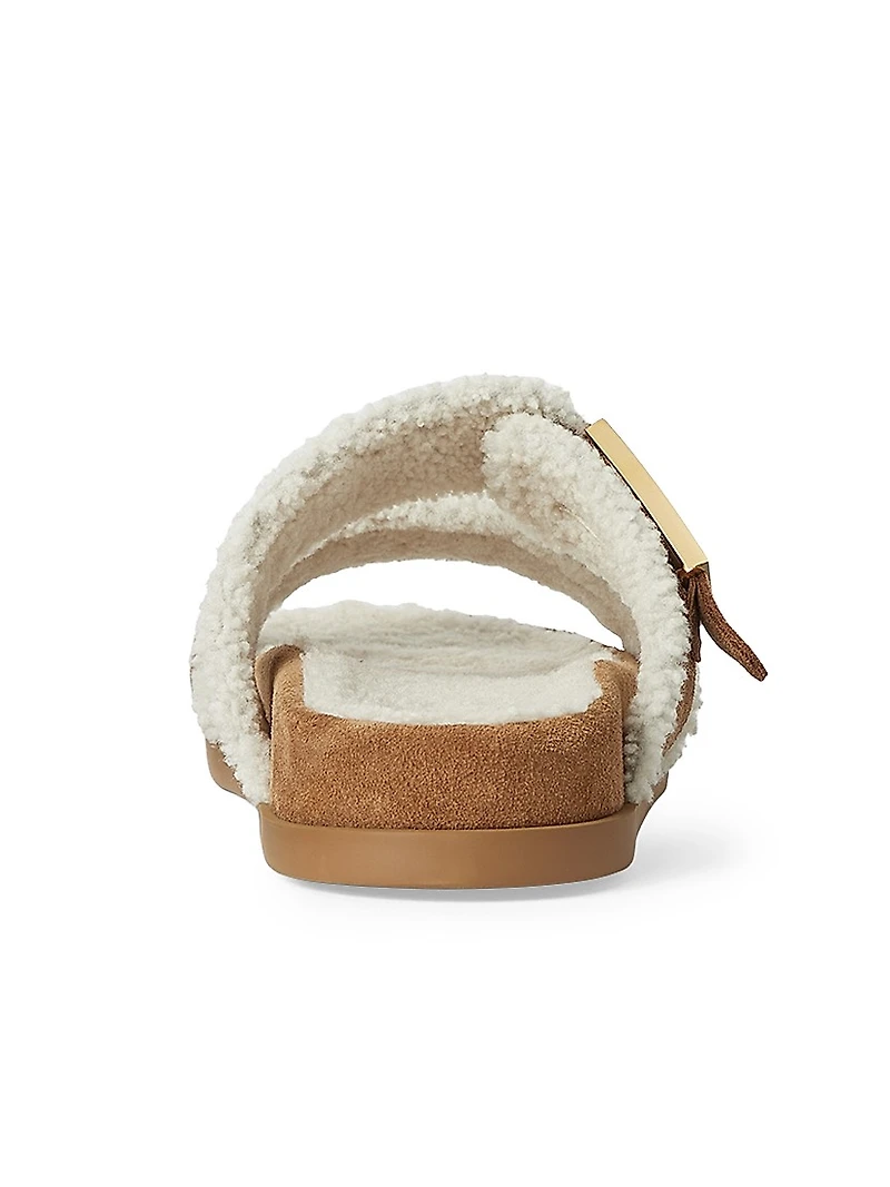Monogram Shearling Lined Leather Flat Sandals