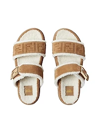 Monogram Shearling Lined Leather Flat Sandals
