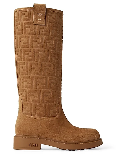 Filo Monogram Suede Knee Boots