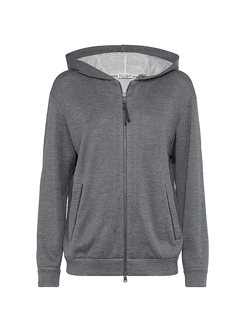 Cotton and Silk Interlock Hooded Sweatshirt