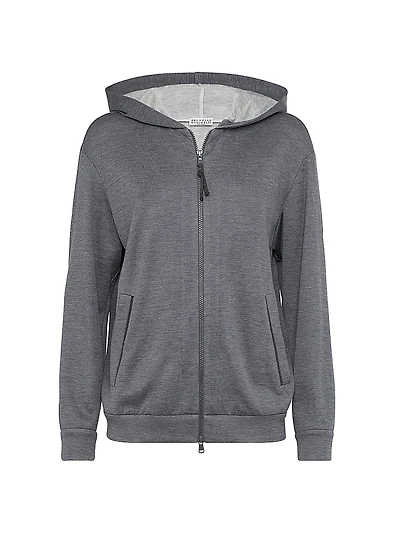 Cotton and Silk Interlock Hooded Sweatshirt
