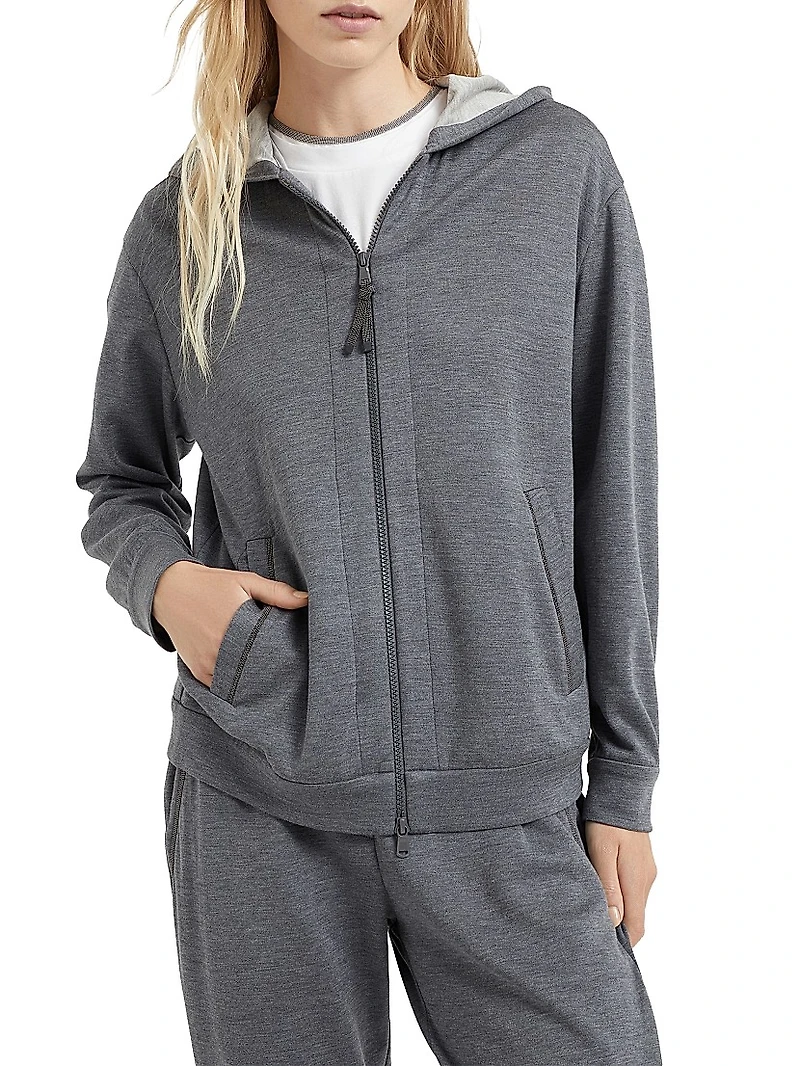 Cotton and Silk Interlock Hooded Sweatshirt