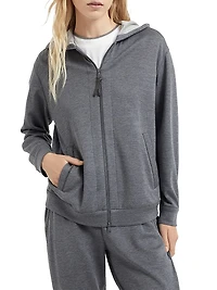 Cotton and Silk Interlock Hooded Sweatshirt