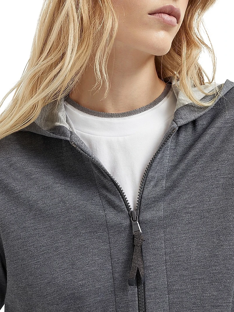 Cotton and Silk Interlock Hooded Sweatshirt