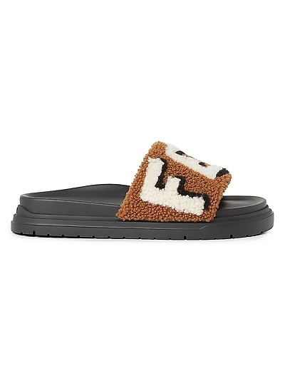 Logo Shearling Slide Sandals