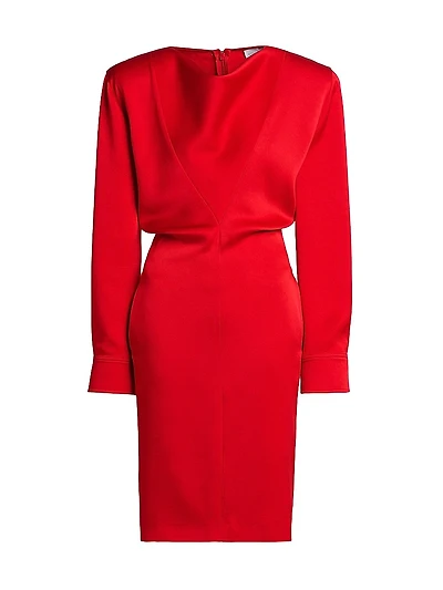 Satin Long-Sleeve Midi-Dress