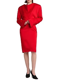 Satin Long-Sleeve Midi-Dress