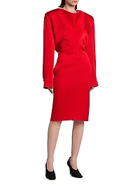 Satin Long-Sleeve Midi-Dress