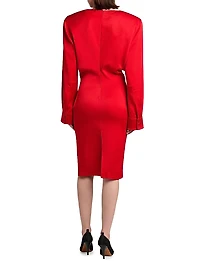 Satin Long-Sleeve Midi-Dress