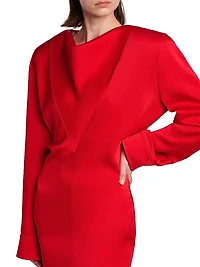 Satin Long-Sleeve Midi-Dress