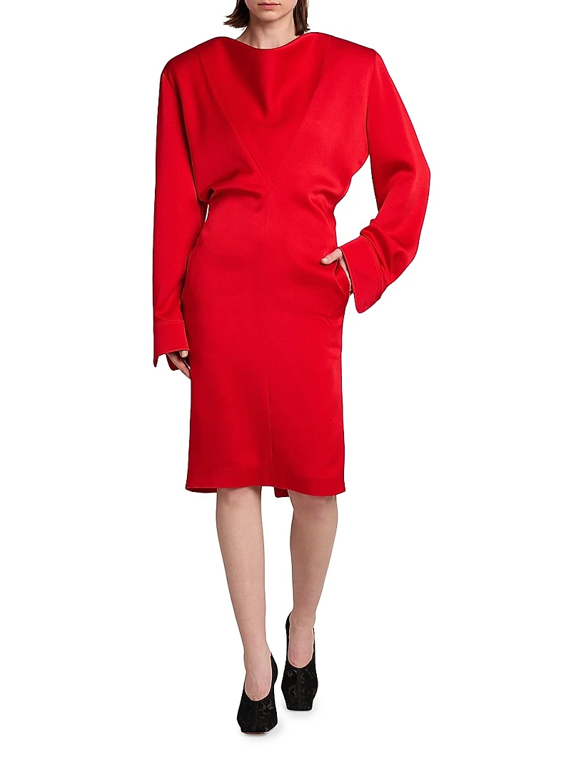 Satin Long-Sleeve Midi-Dress