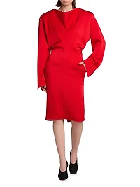 Satin Long-Sleeve Midi-Dress