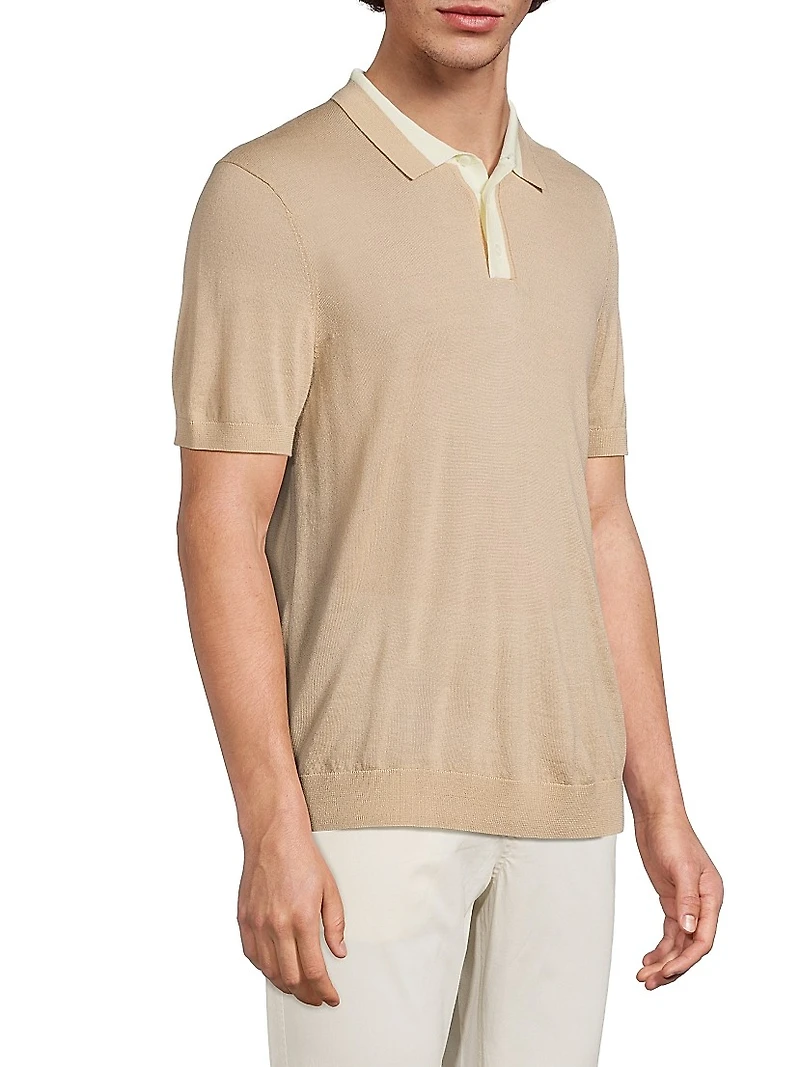 Wool Fine-Knit Polo Shirt