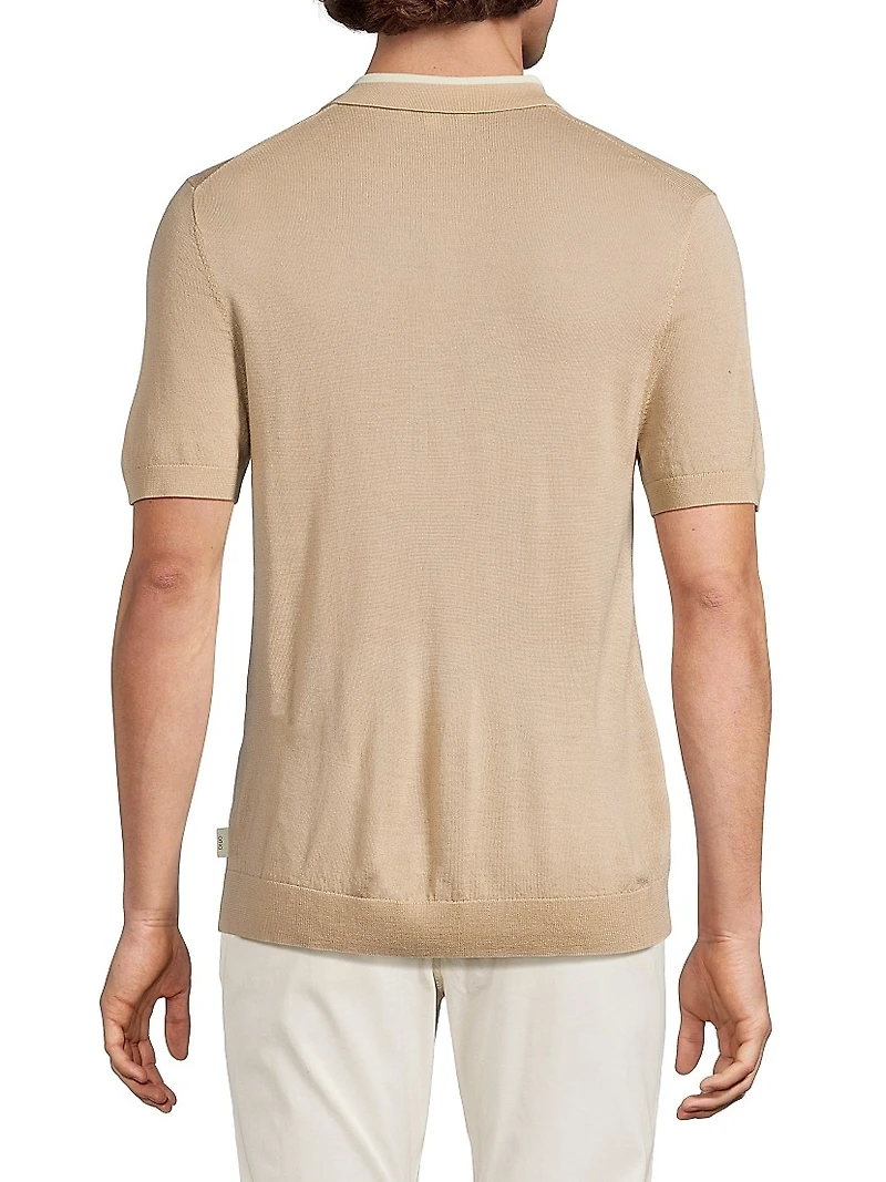 Wool Fine-Knit Polo Shirt